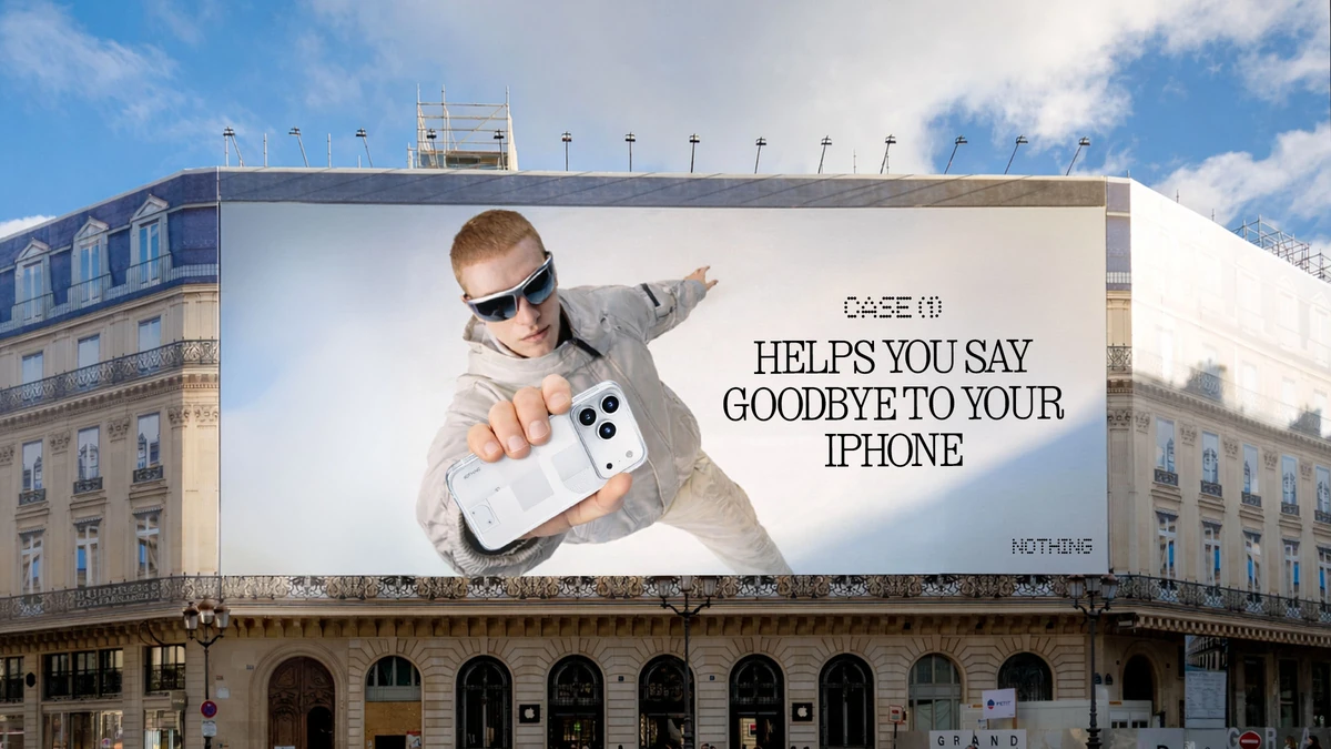 Out-of-home billboard for Case (1): a hand holding the case-clad iPhone, headlined &ldquo;Helps you say goodbye to your iPhone.&rdquo;